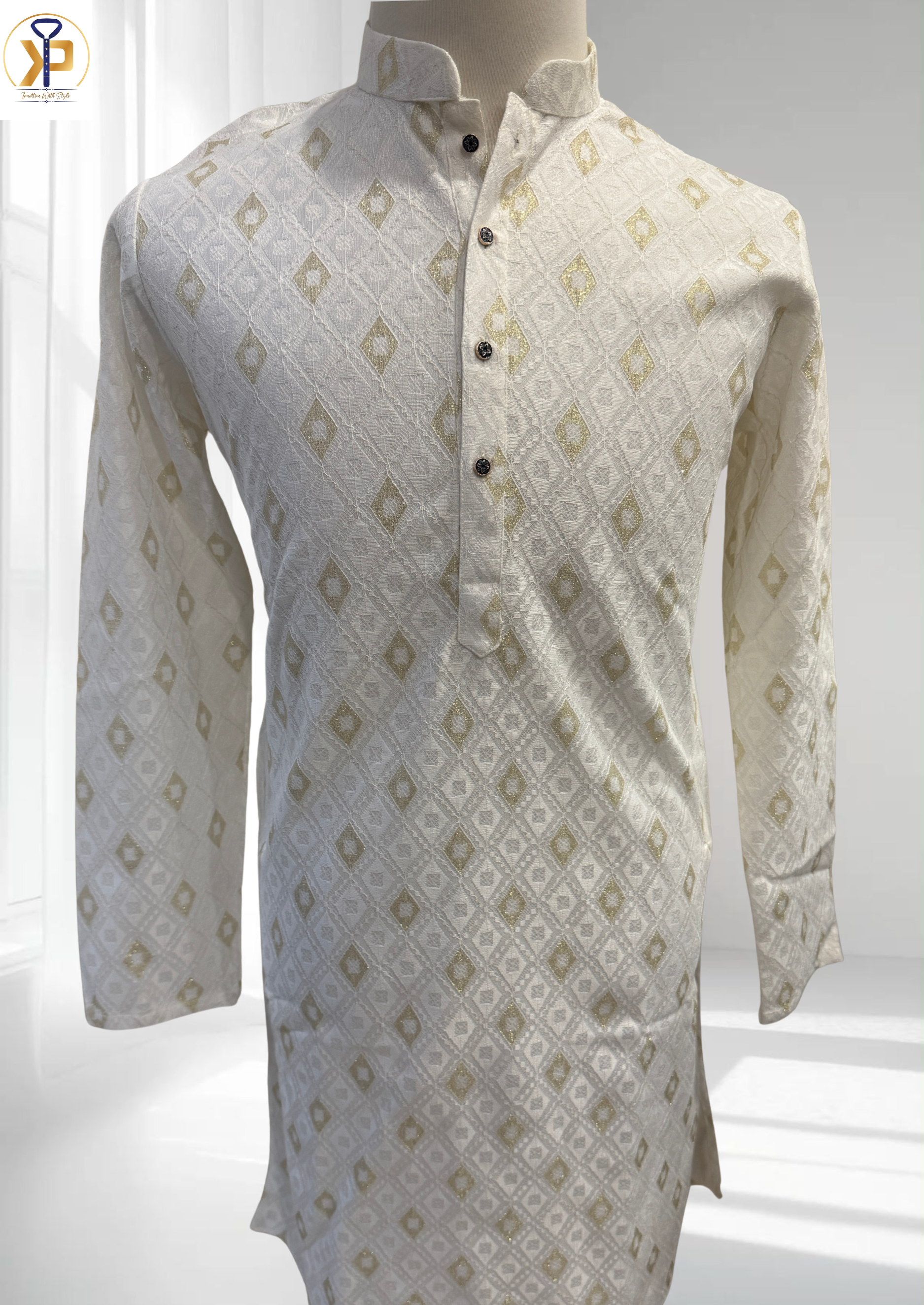 white designer kurta pyjama for men