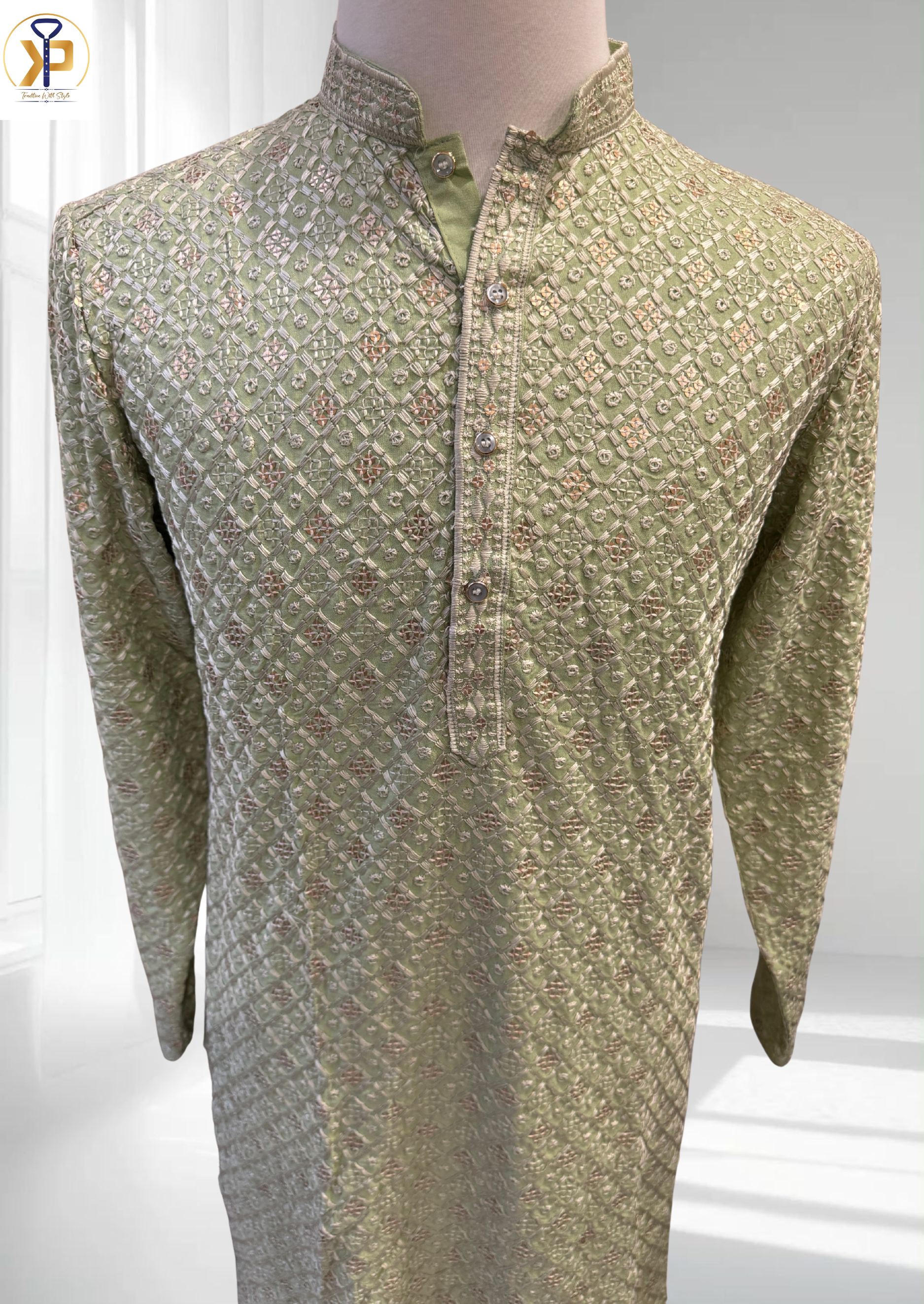 green designer kurta pyjama set 