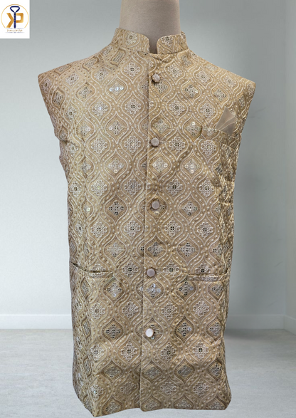 heavy beige nehru jacket for men