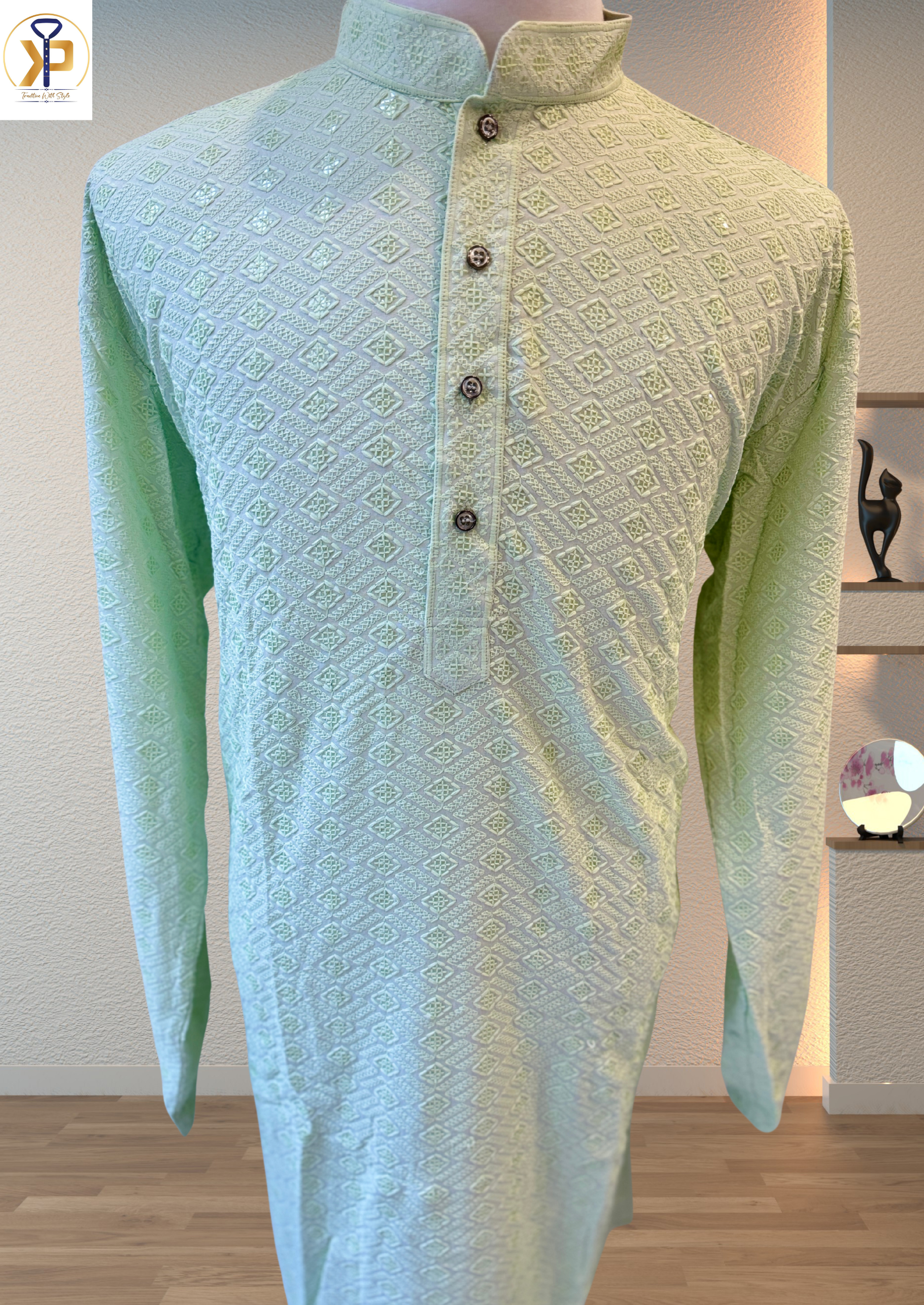 Plus Size Light Pastel Green Kurta Set