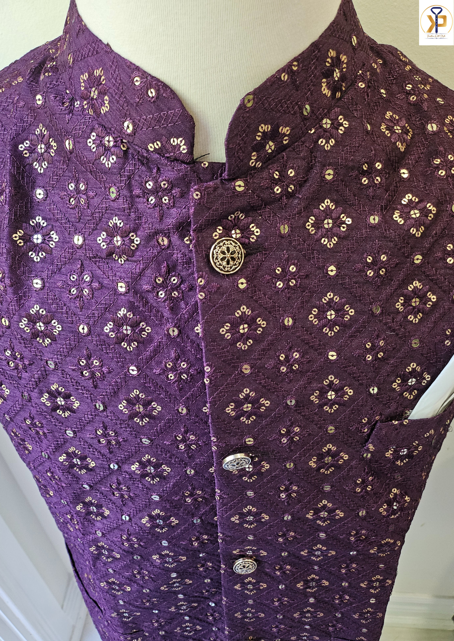 Purple embroidered nehru jacket