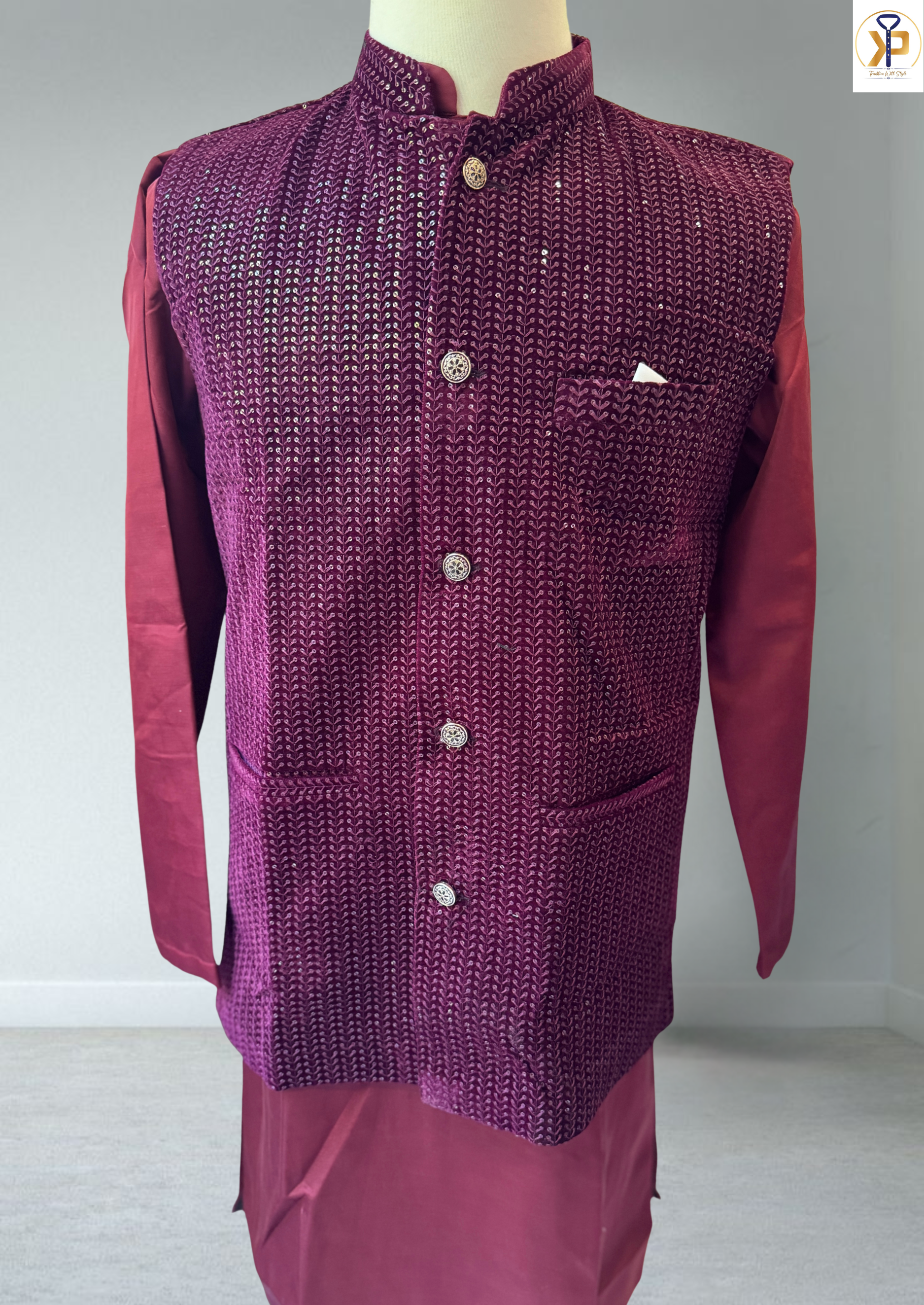 plum wine nehru jacket for men