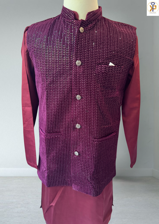 plum wine nehru jacket for men