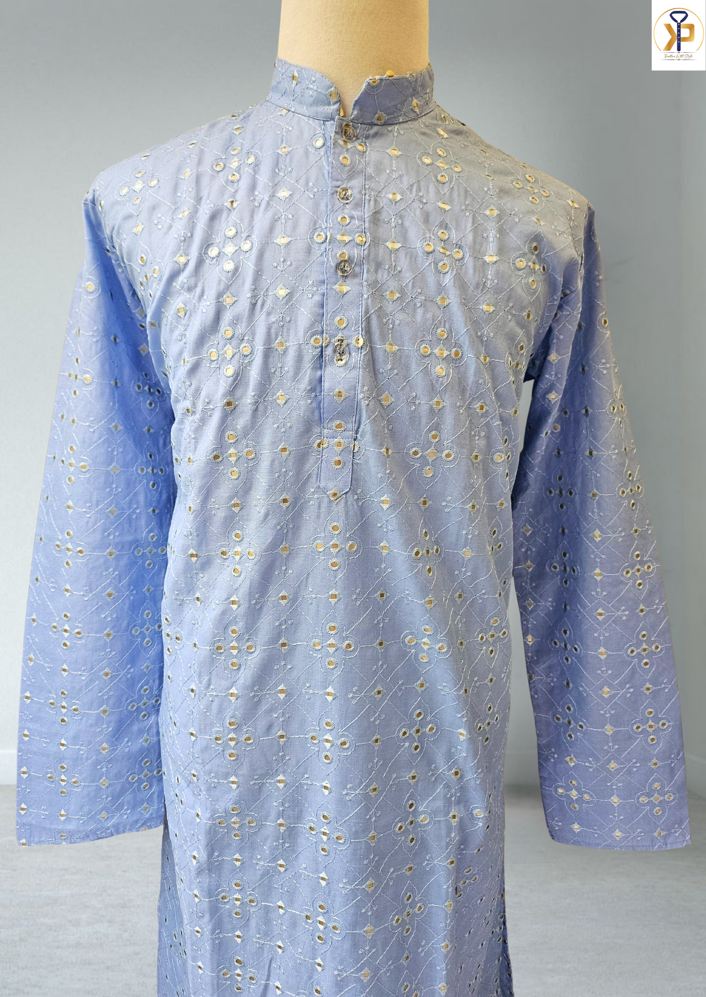 Light blue kurta with gold embroidery