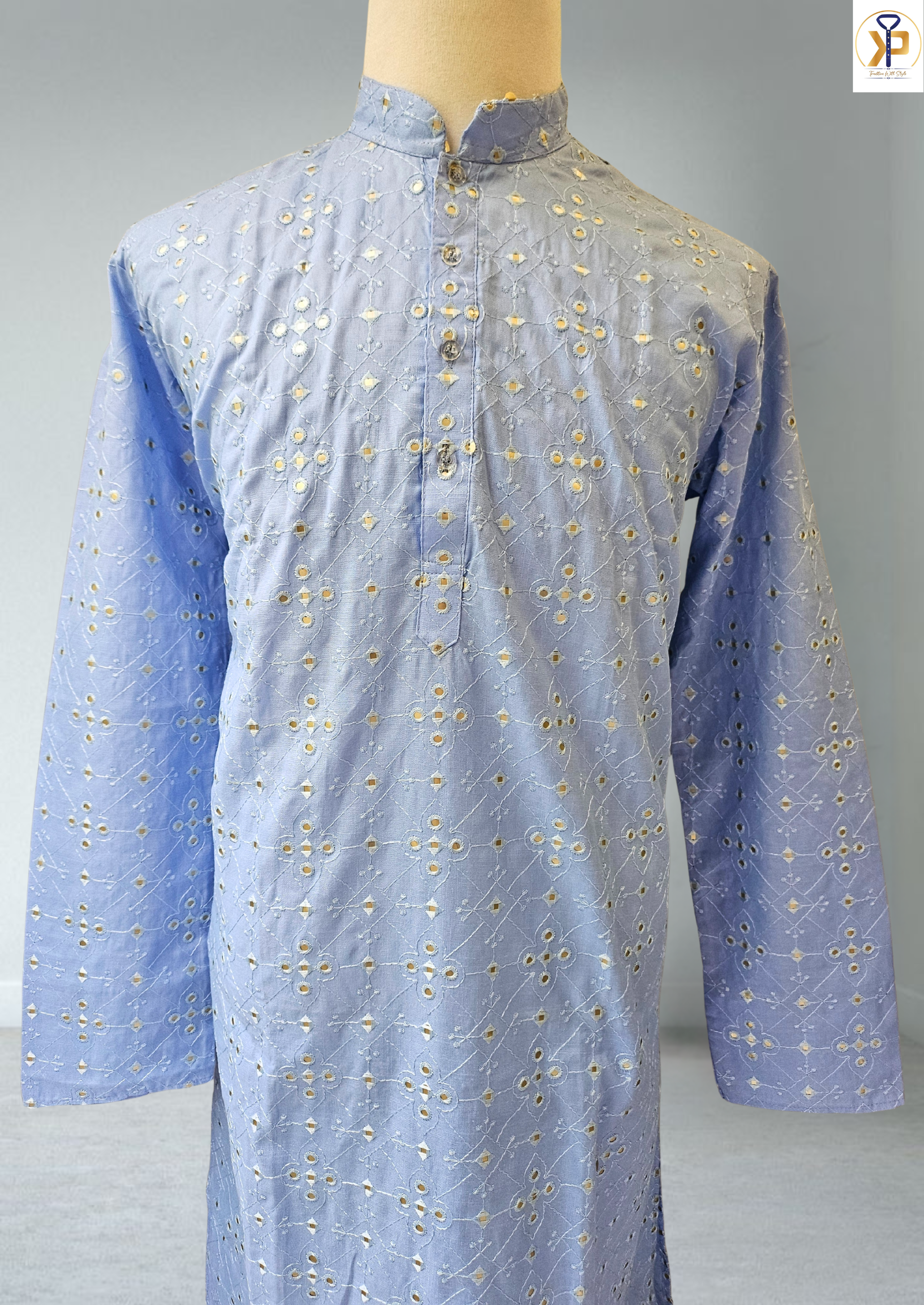 Light blue kurta with gold embroidery