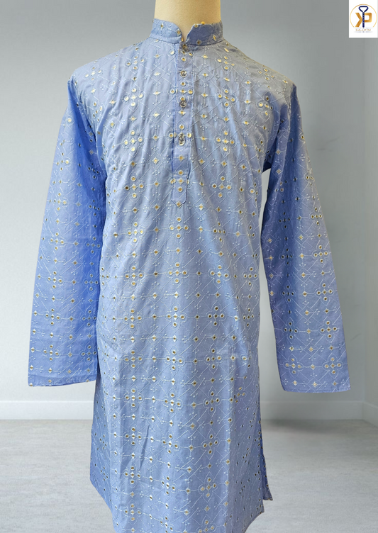 sky blue mirror work kurta