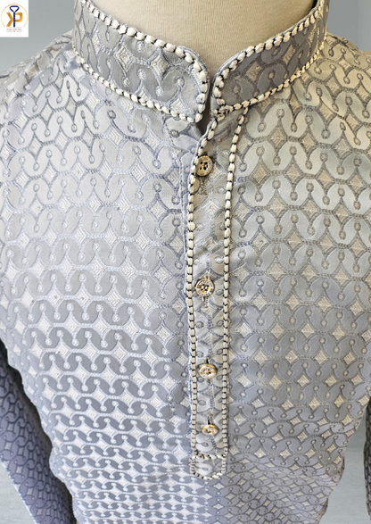 grey jacquard kurta pyjama for men