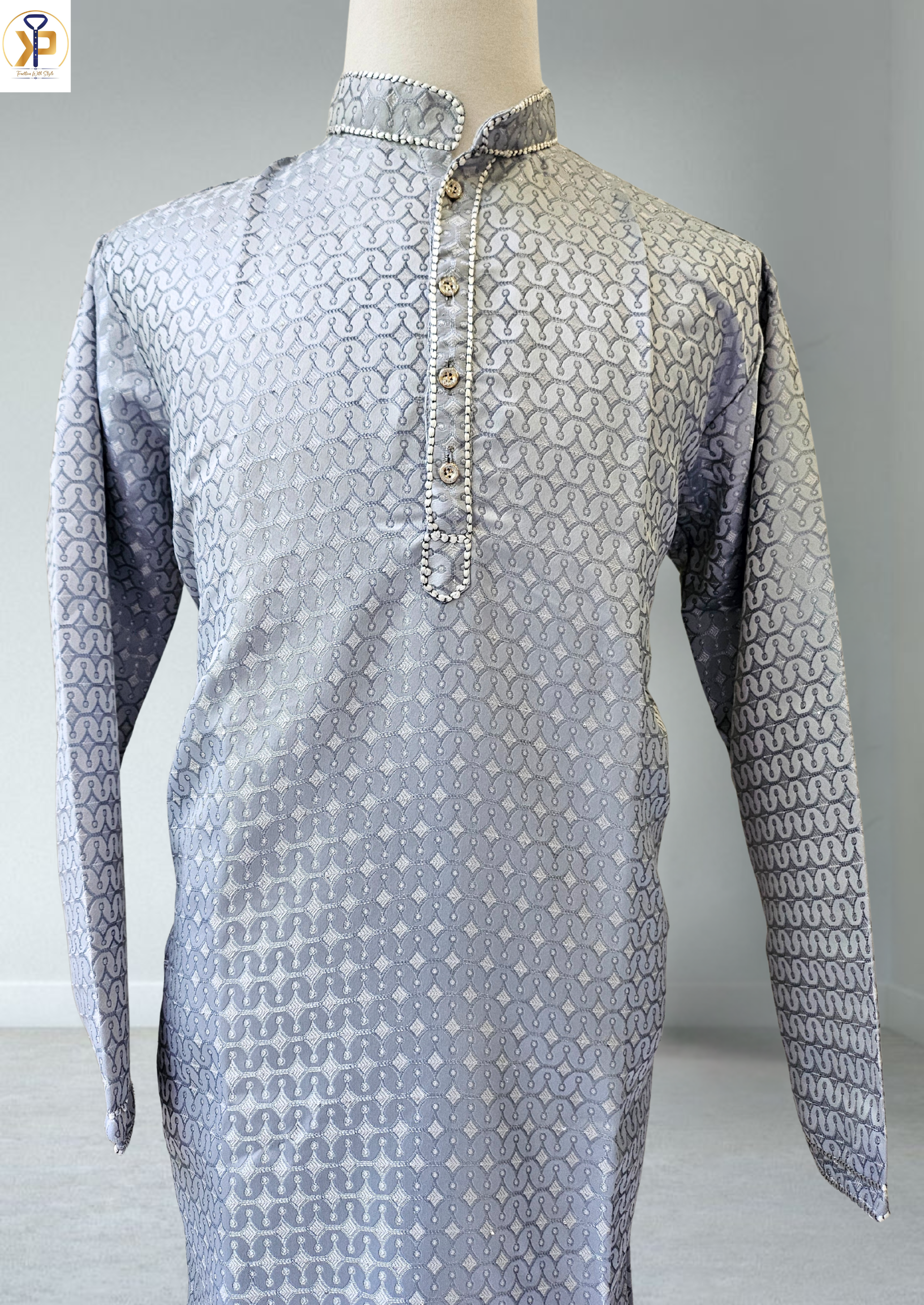 grey jacquard kurta pyjama