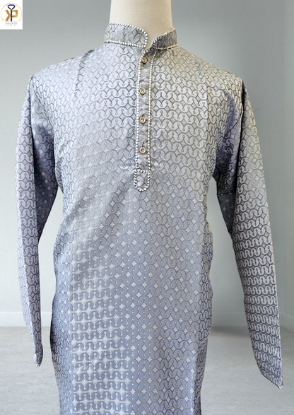 grey jacquard kurta pyjama