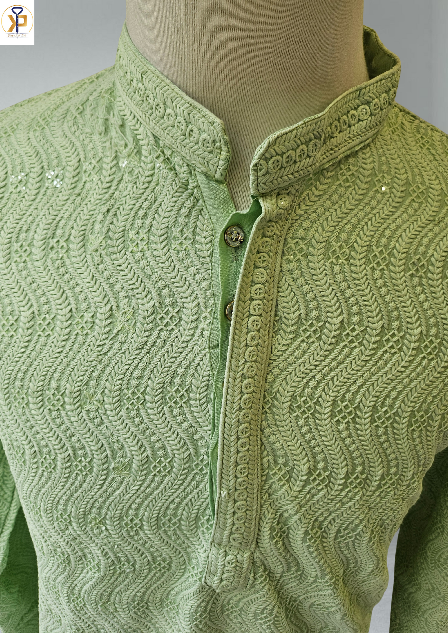 sage green luckhnowi kurta pyjama