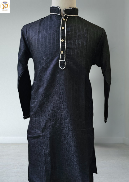 black jacquard kurta pyjama for men