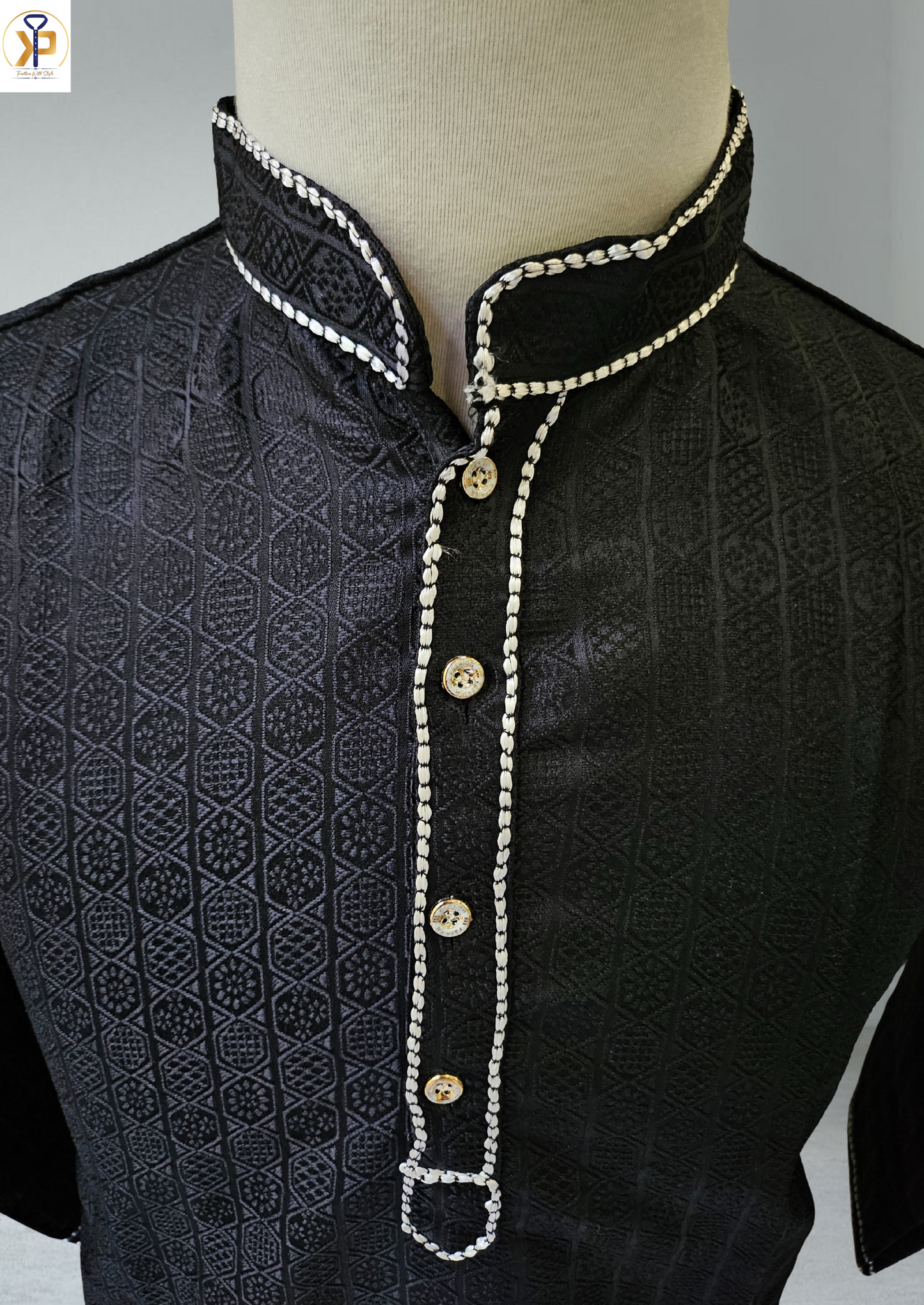 black jacquard kurta pyjama