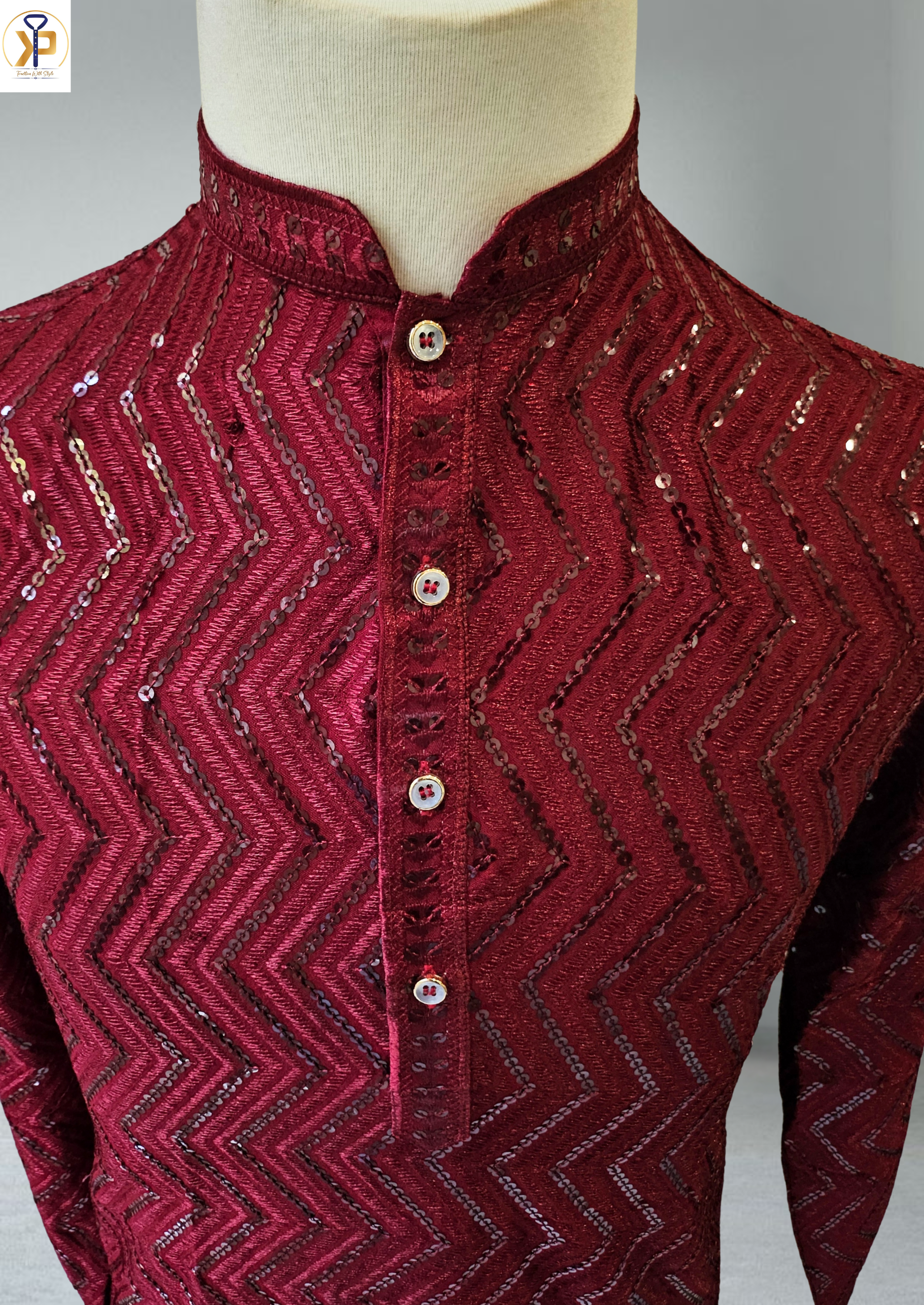 red sequence work kurta pyjama