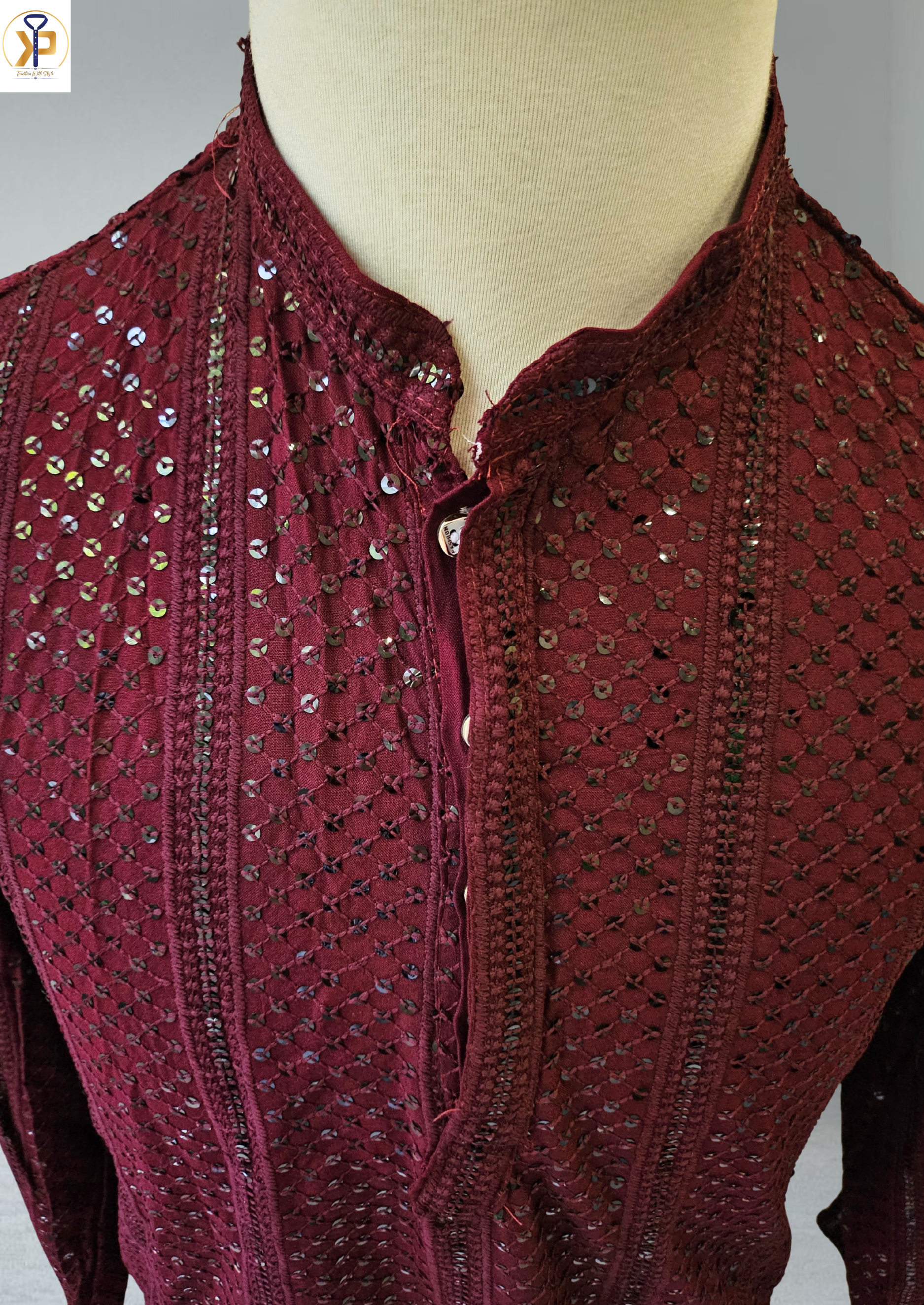 maroon sequence kurta pyjama 