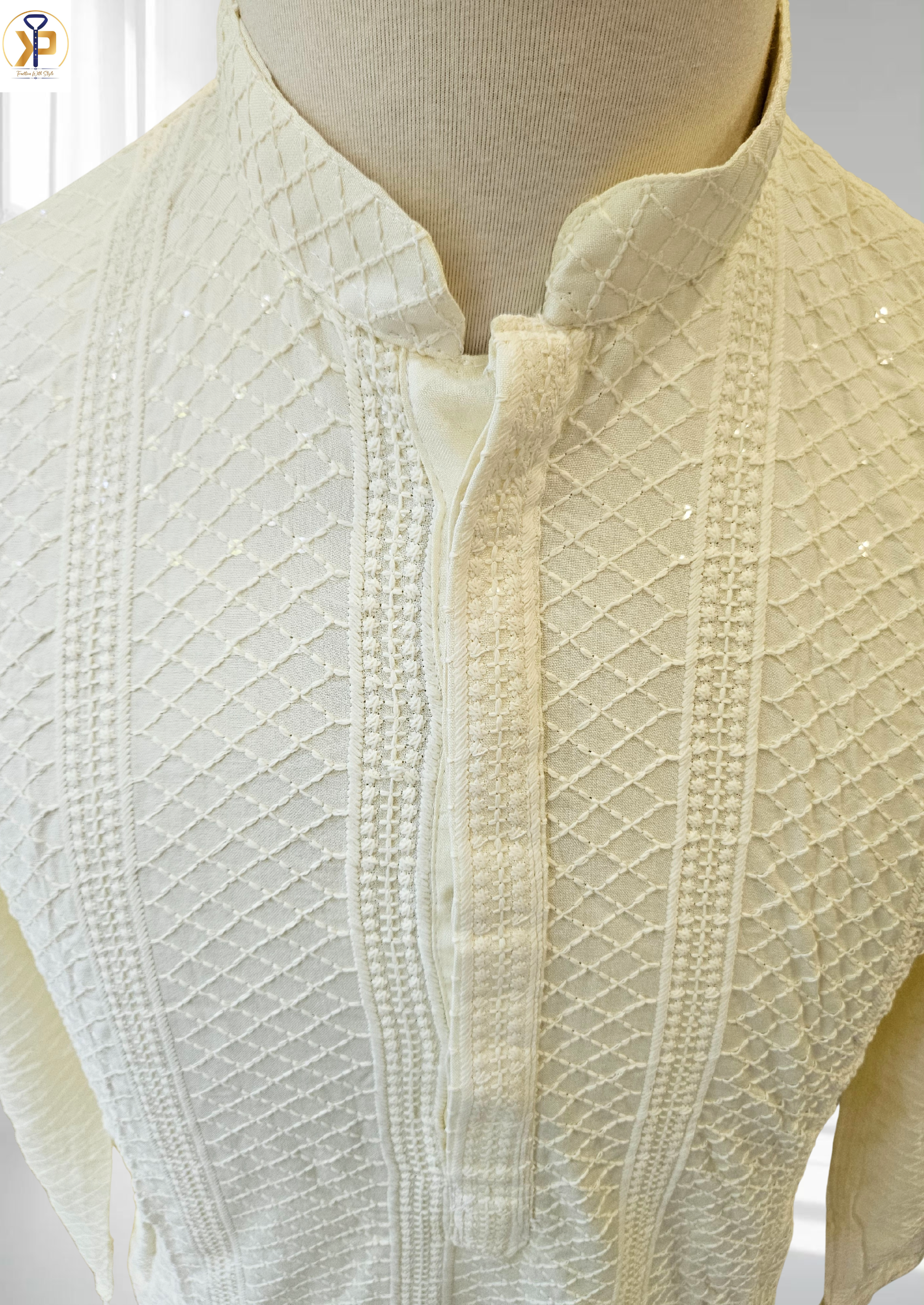 cream sequence work kurta pyjama