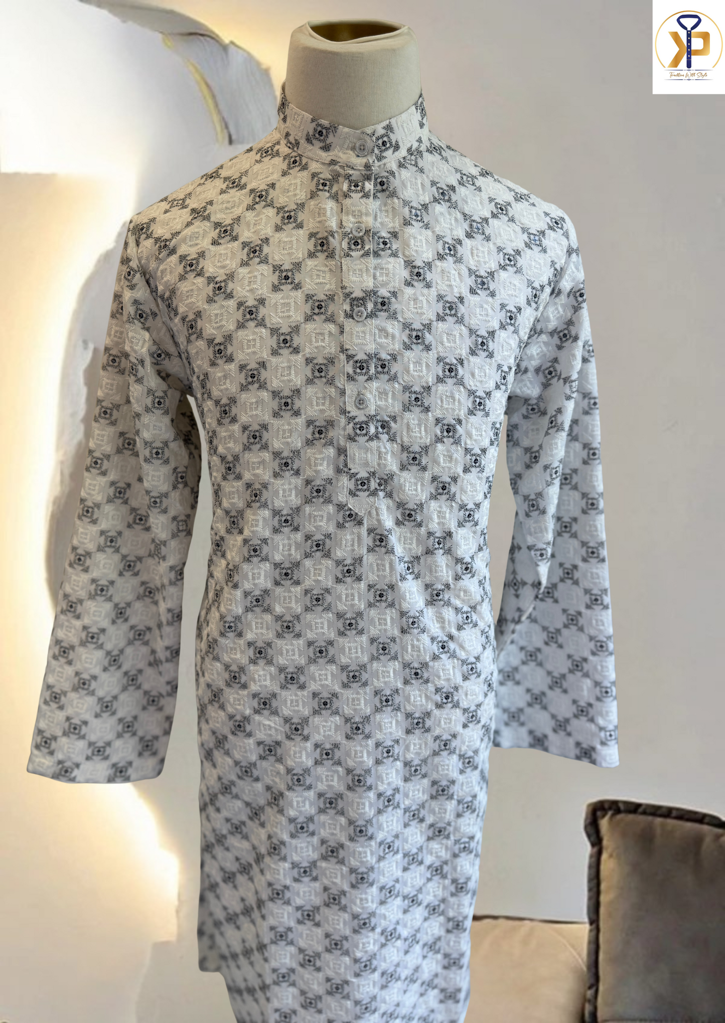 KPD5155 Plus Size White Thread Work Kurta Pyjama - Kurtapyjama.ca