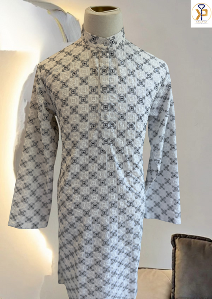 KPD5155 Plus Size White Thread Work Kurta Pyjama - Kurtapyjama.ca