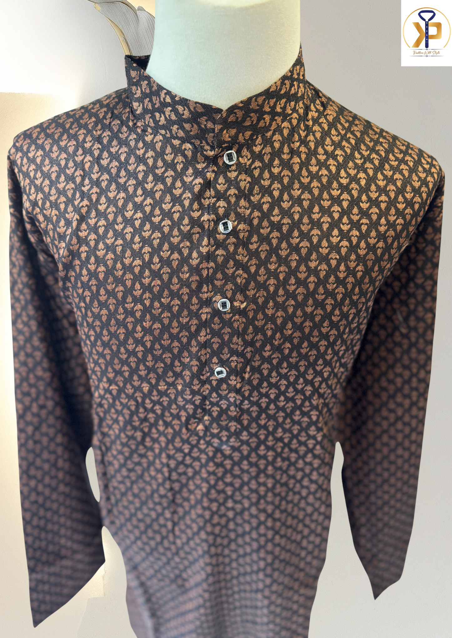 KPD5132 Plus Size Black Brown Kurta Pyjama Set - Kurtapyjama.ca