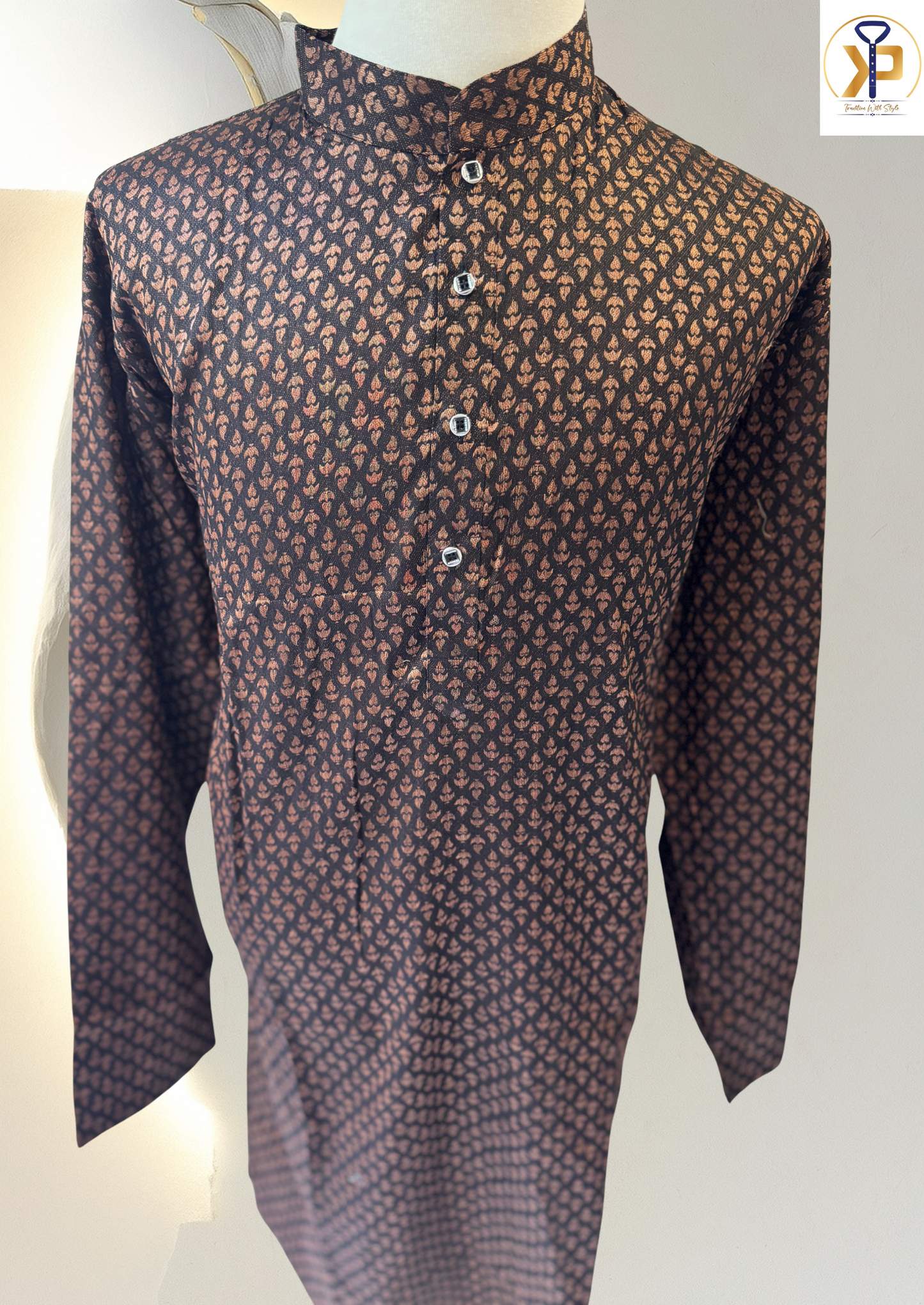 KPD5132 Plus Size Black Brown Kurta Pyjama Set - Kurtapyjama.ca