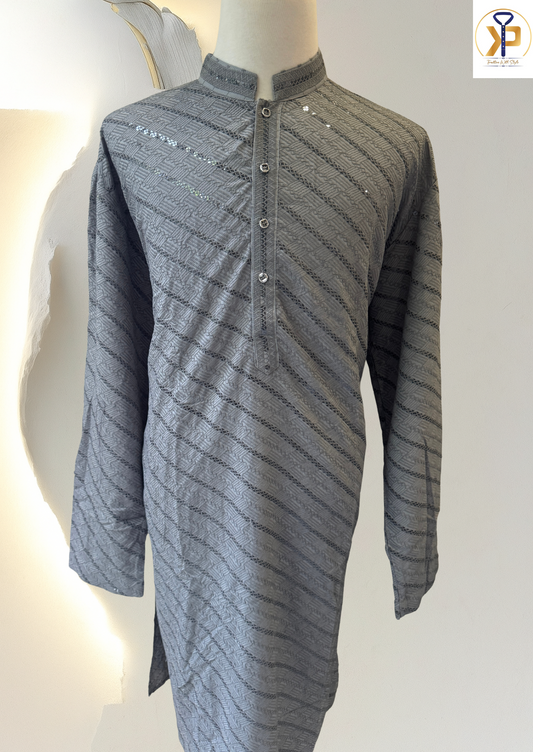 KPD7004 Plus Size Grey Kurta Pyjama Set - Kurtapyjama.ca