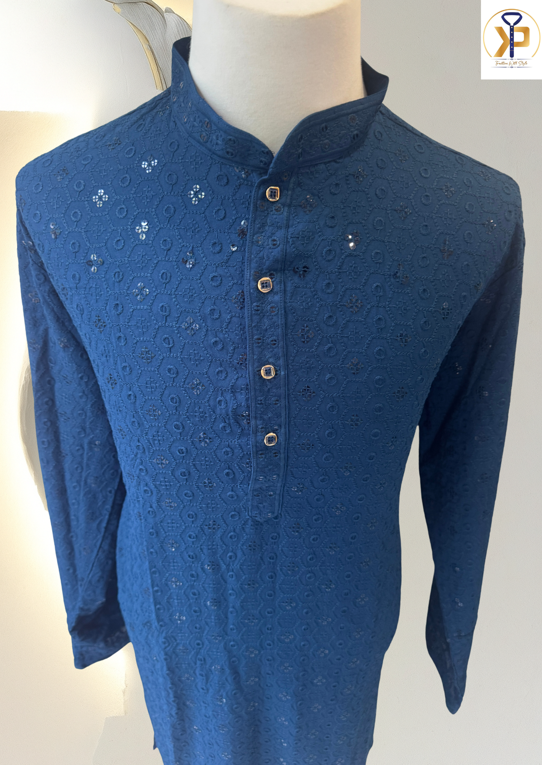 KPD5235 Plus Size Dark Blue Kurta Pyjama - Kurtapyjama.ca