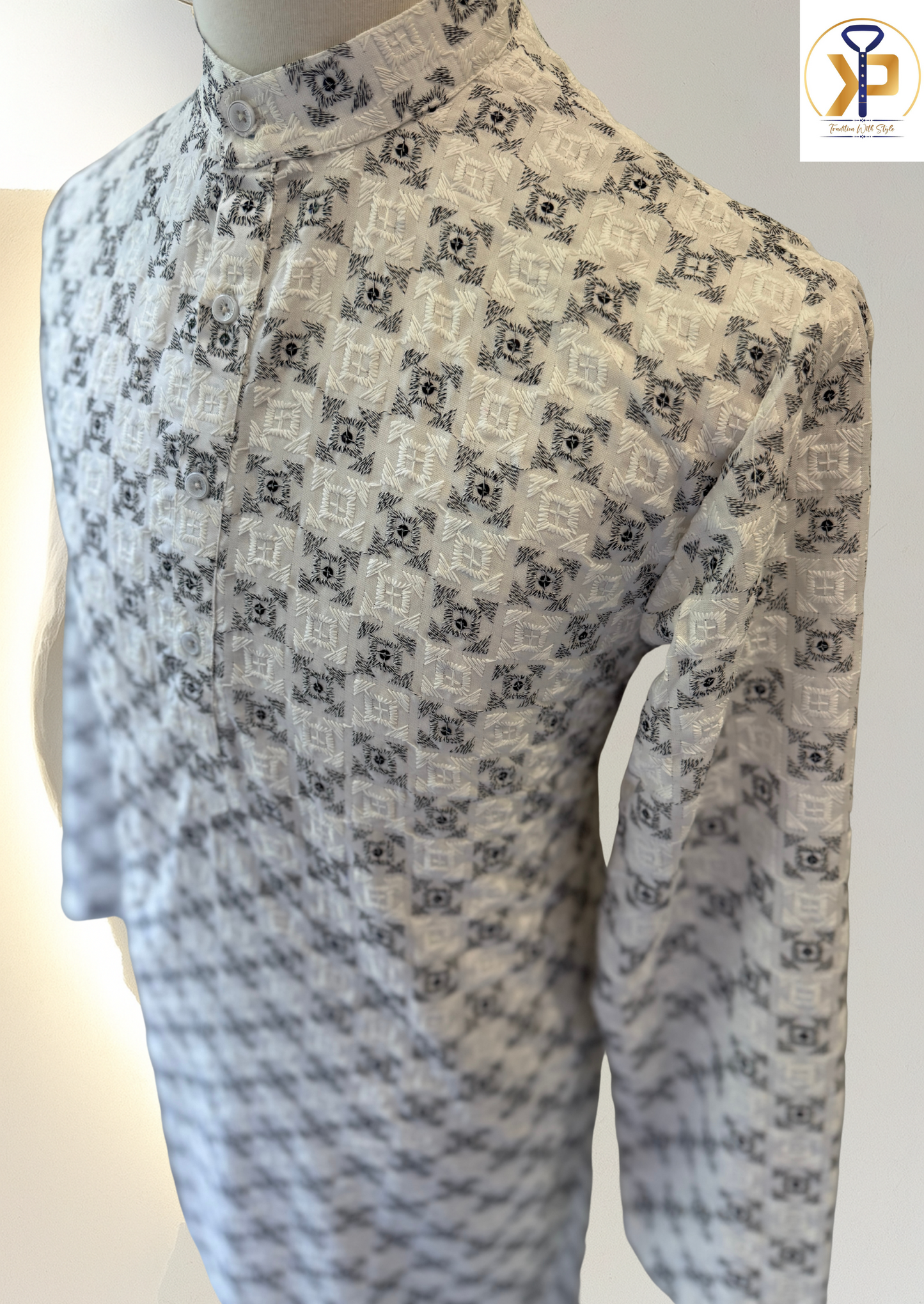 KPD5155 Plus Size White Thread Work Kurta Pyjama - Kurtapyjama.ca