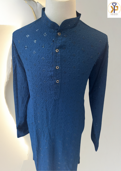 KPD5235 Plus Size Dark Blue Kurta Pyjama - Kurtapyjama.ca