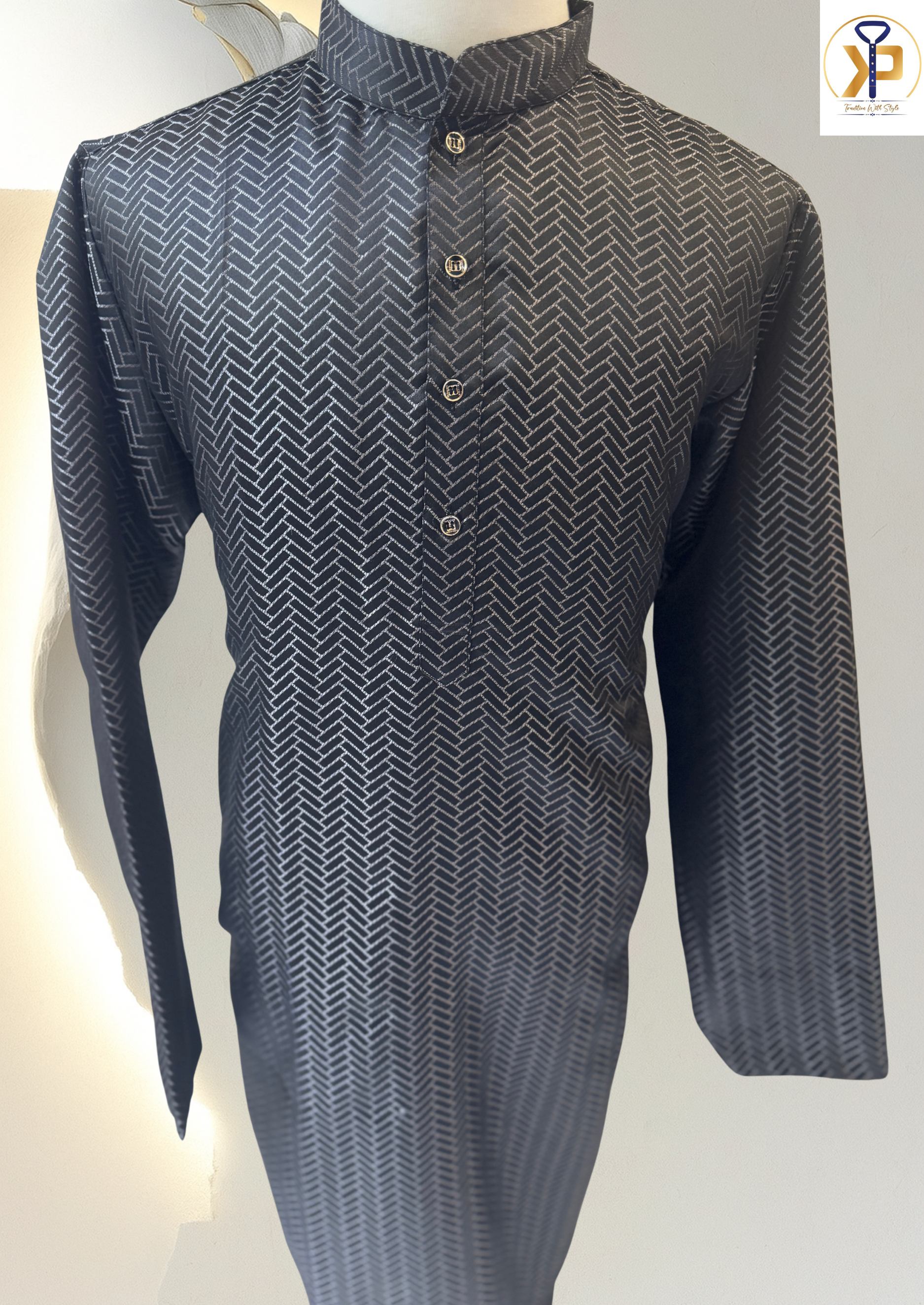 KPD5231 Plus Size Black Kurta Pyjama - Kurtapyjama.ca