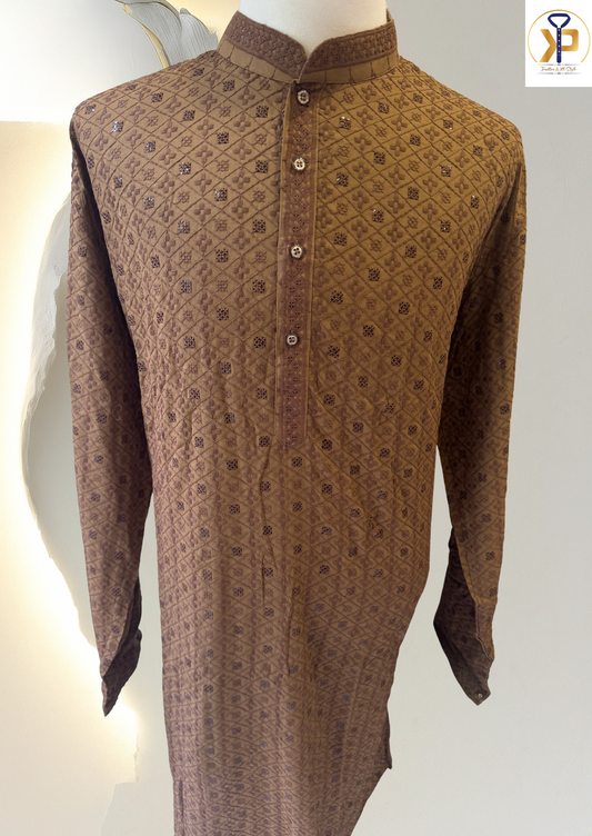 Plus Size Brown Kurta with Straight Pyjama