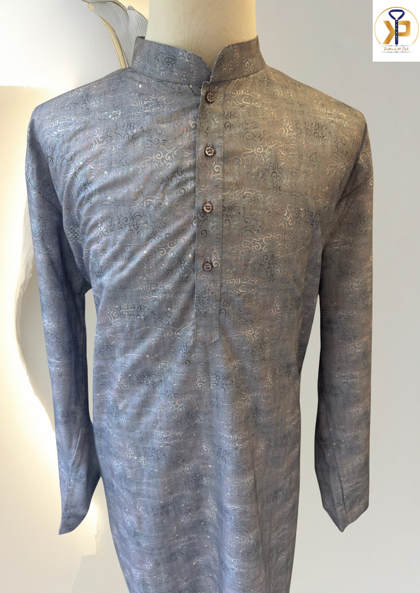 KPD5131 Plus Size Grey Kurta Pyjama Set - Kurtapyjama.ca