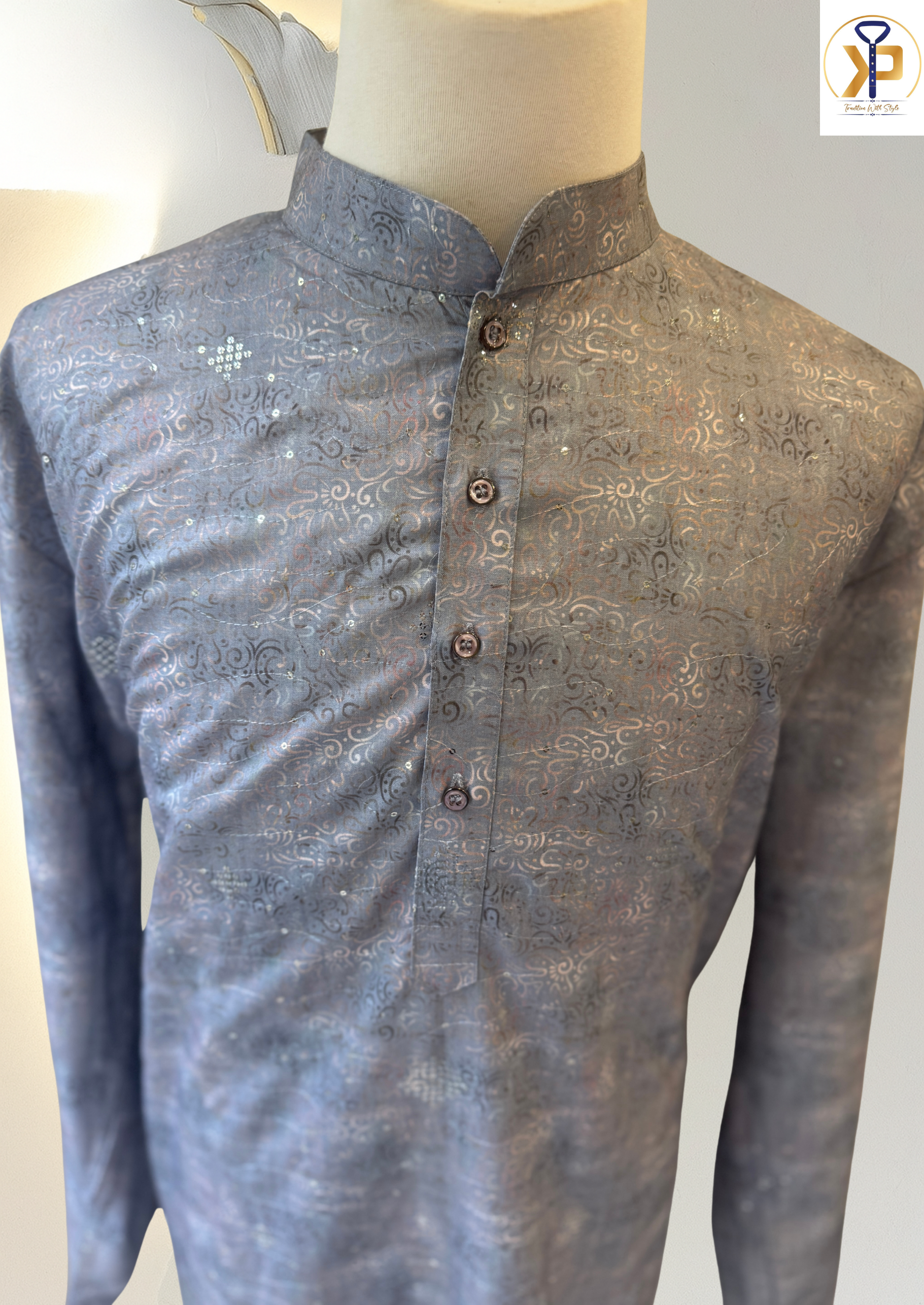 KPD5131 Plus Size Grey Kurta Pyjama Set - Kurtapyjama.ca