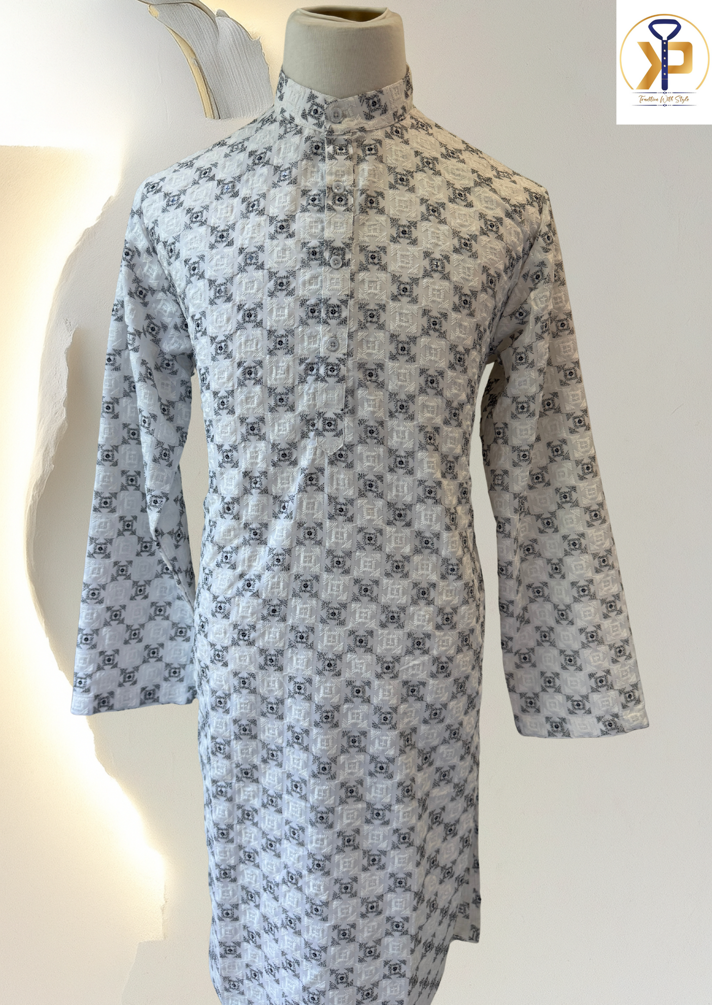 KPD5155 Plus Size White Thread Work Kurta Pyjama - Kurtapyjama.ca