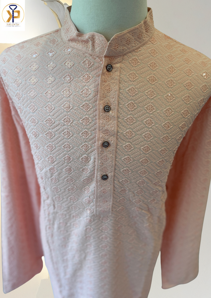 KPD5157 Plus Size Peach Chikankari Kurta Pyjama Set - Kurtapyjama.ca