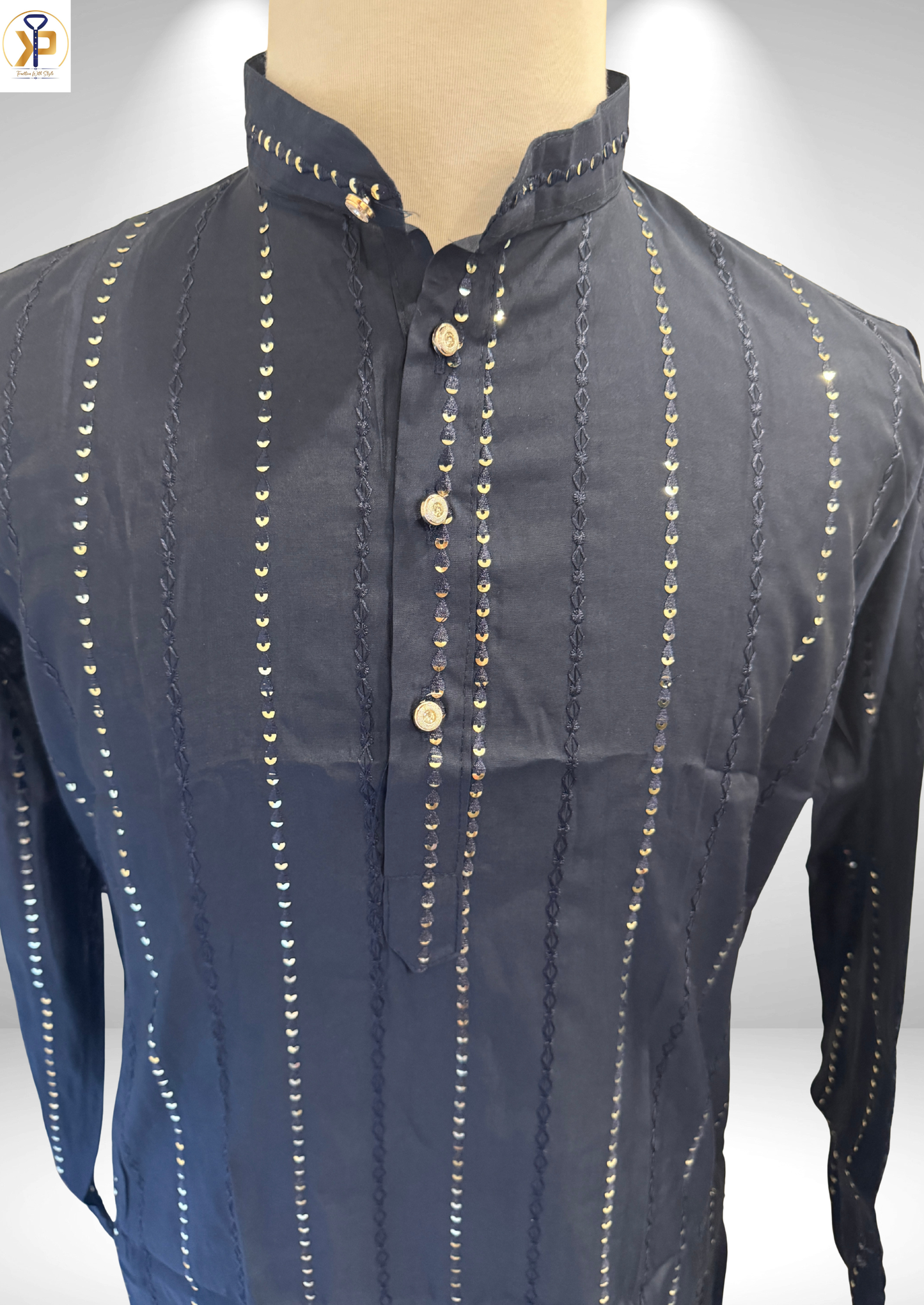 black sequence work kurta set