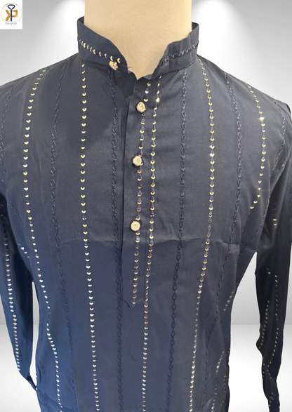 black sequence work kurta set