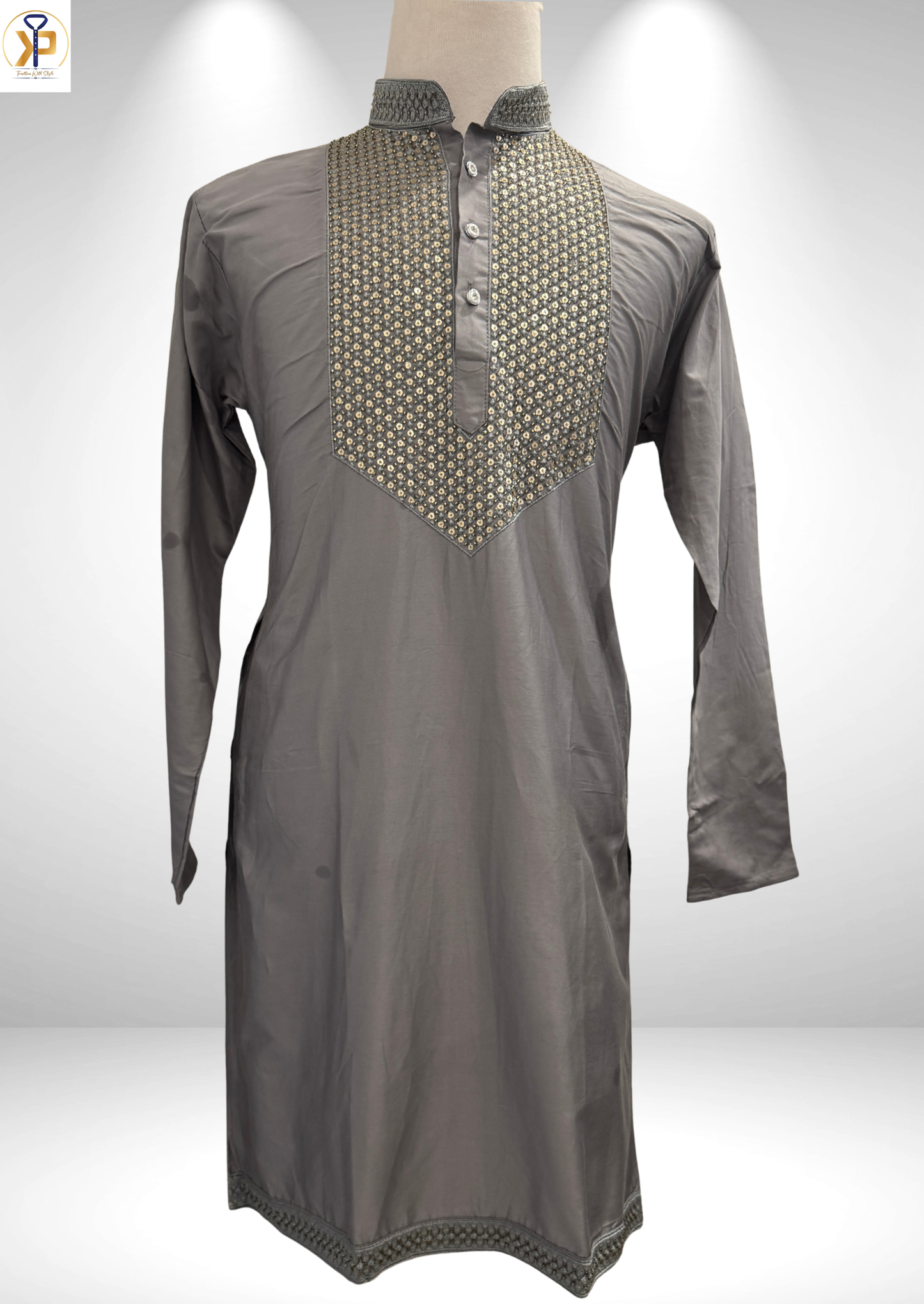 grey heavy work kurta pyjama set