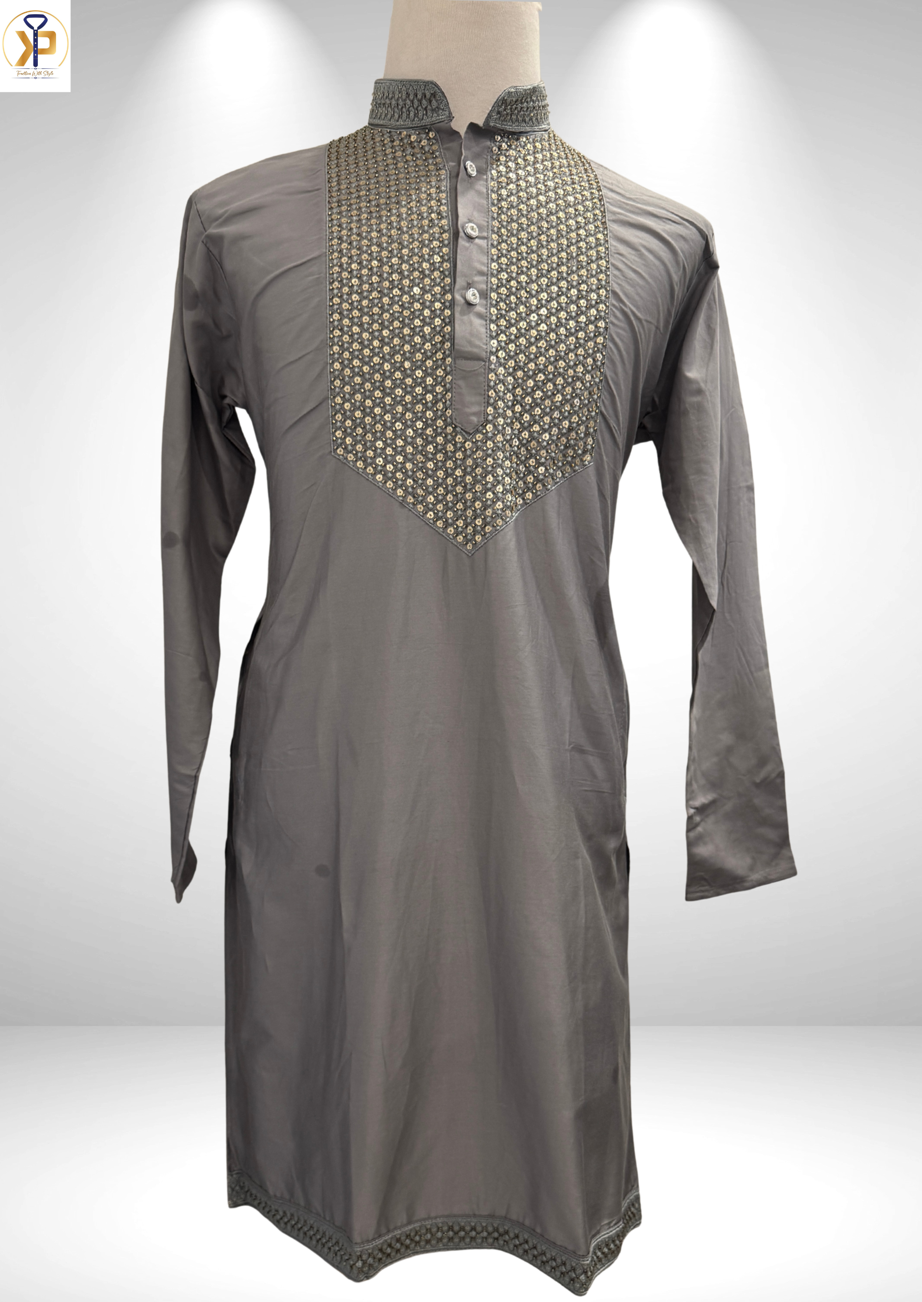 grey heavy work kurta pyjama set
