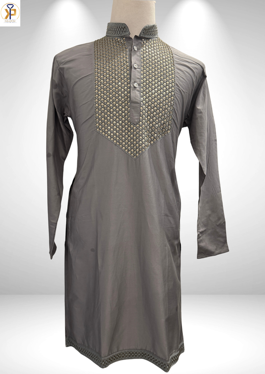 grey heavy work kurta pyjama set