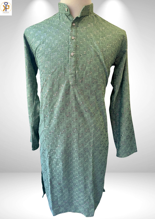 sage green threadwork kurta pyjama