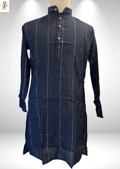 black sequence work kurta set for men