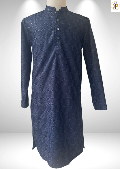 dark blue kurta pyjama for men