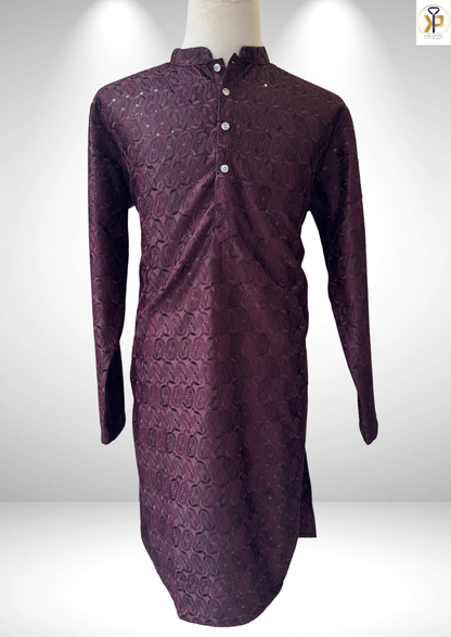 deep wine kurta pyjama for men
