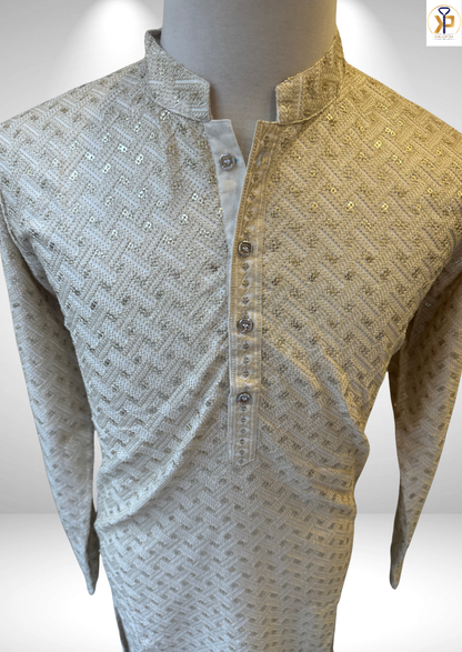 Cream Gold Kurta Pyjama Set