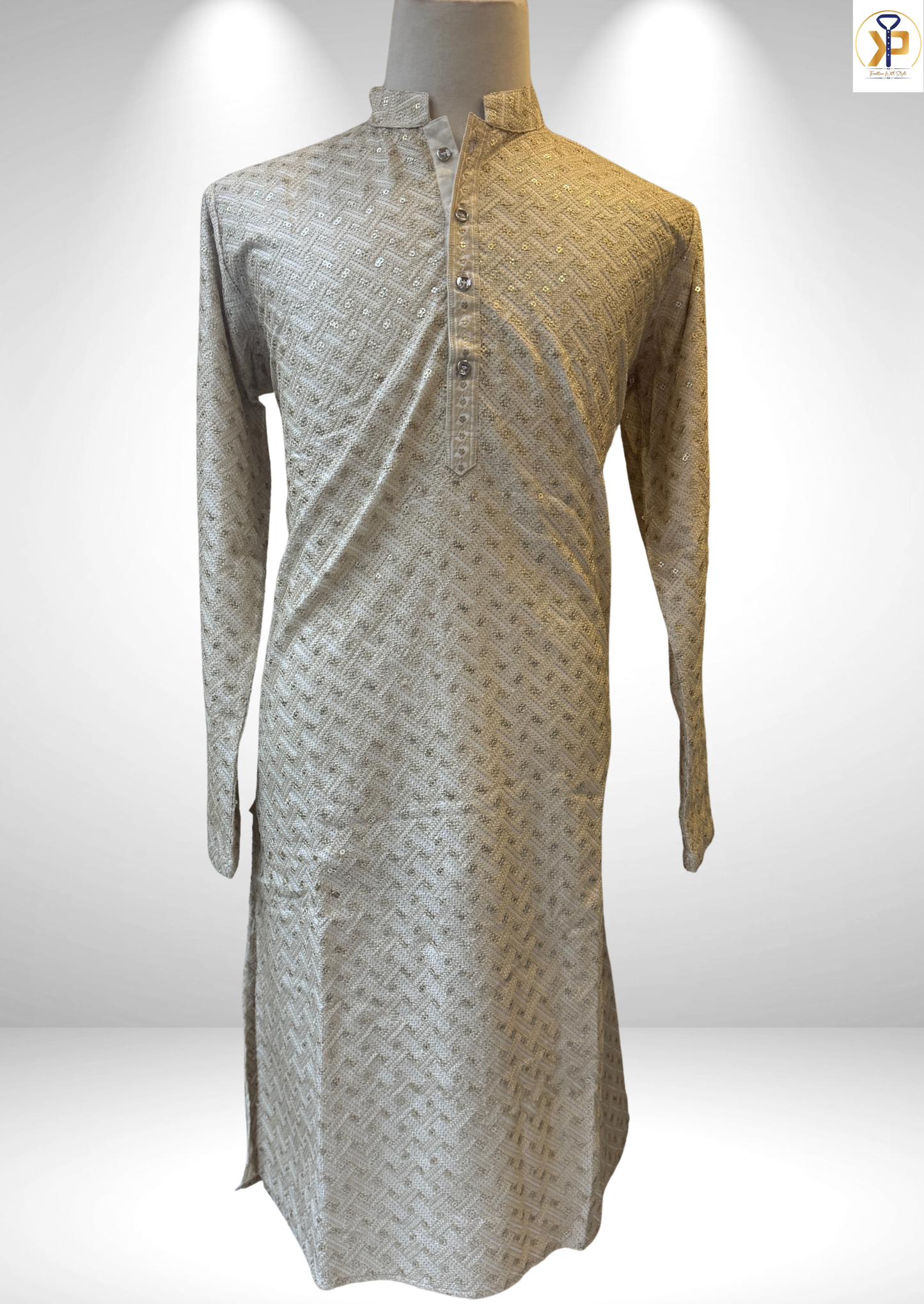 Cream Gold Kurta Pyjama Set for men