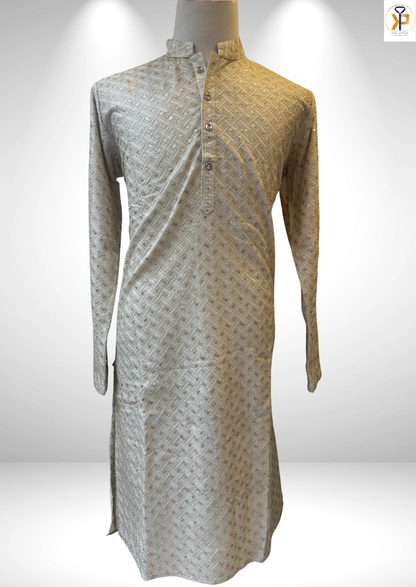 Cream Gold Kurta Pyjama Set for men