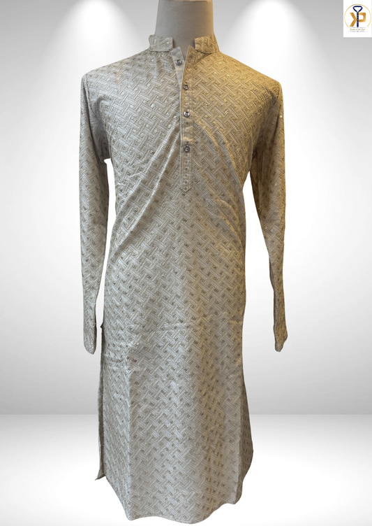 Cream Gold Kurta Pyjama Set for men