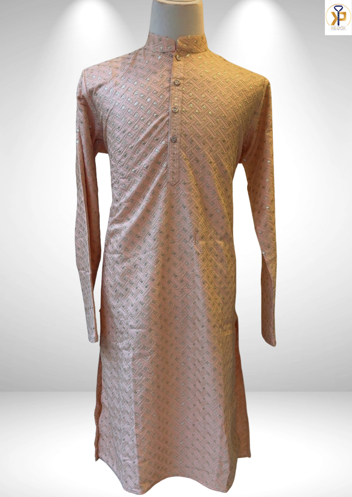 pink sequence work kurta pyjama for men