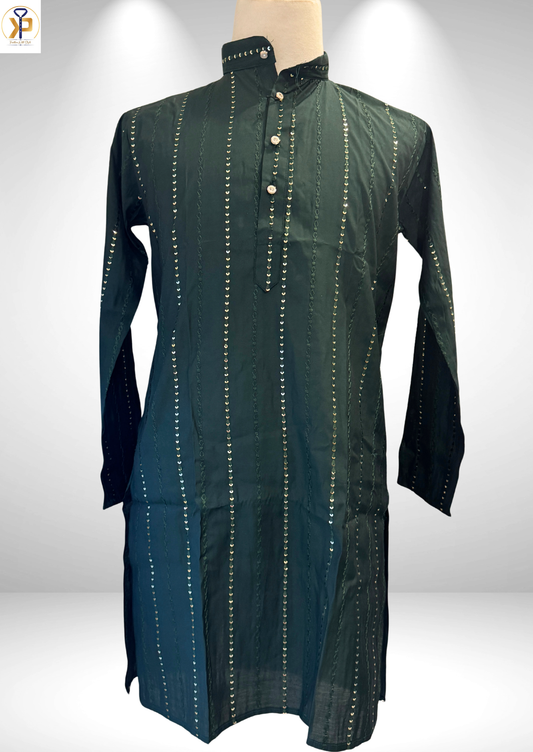 green sequence work kurta set men
