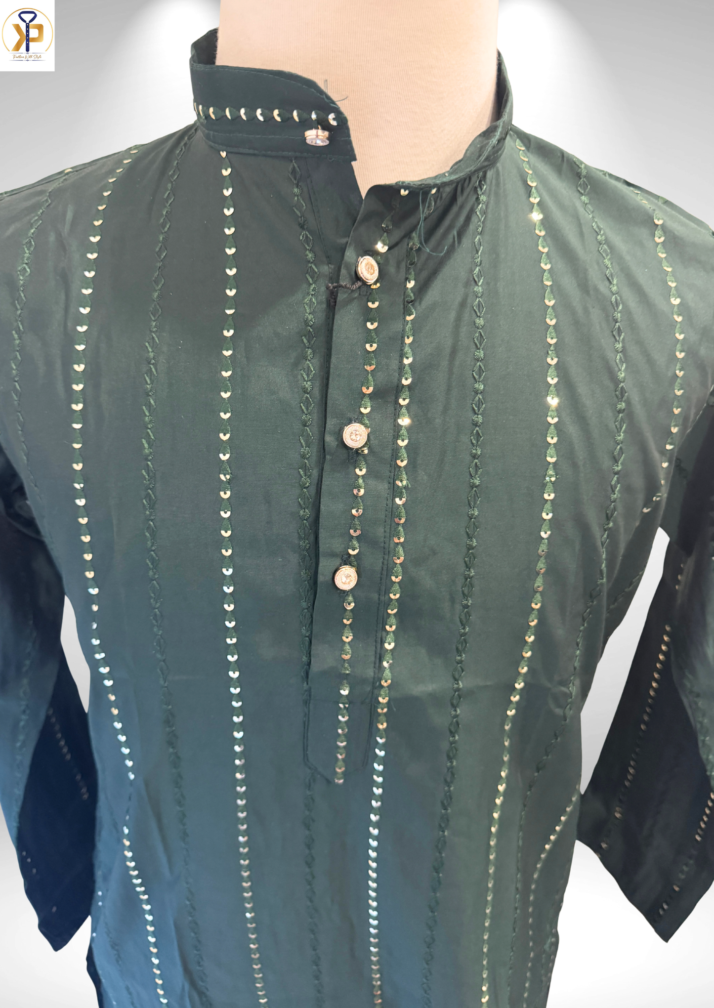 green sequence work kurta set