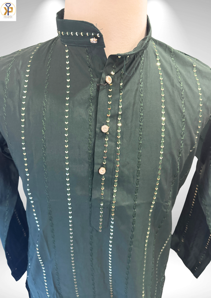 green sequence work kurta set